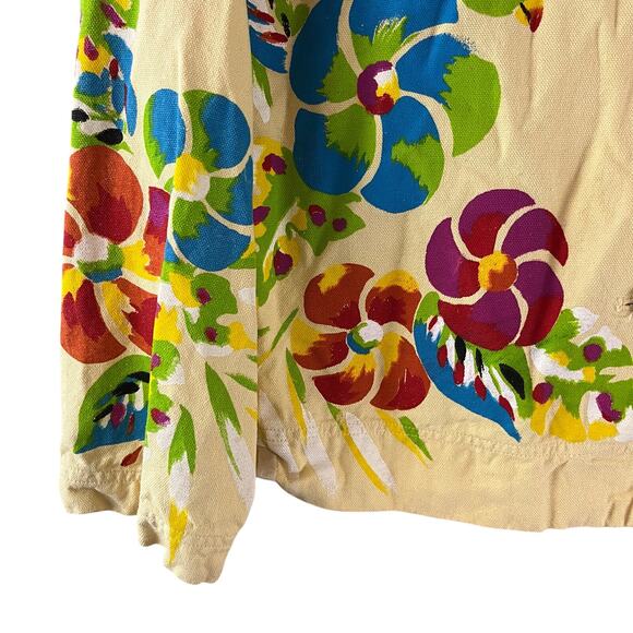 Goode Impressions Sz Large Yellow Silk Bird Print Art To Wear Button Down Jacket - Picture 6 of 6